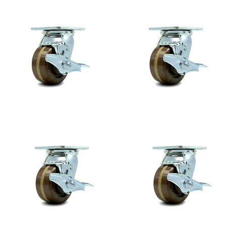 Service Caster 4 Inch High Temp Phenolic Caster Set with Roller Bearings and Brake/Swivel Lock SCC-30CS420-PHRHT-TLB-BSL-4